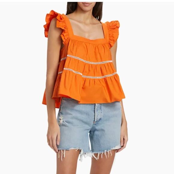 En Saison Tops - EN SAISON (NWT) Abby Cotton Babydoll Top, Tangerine, Size M